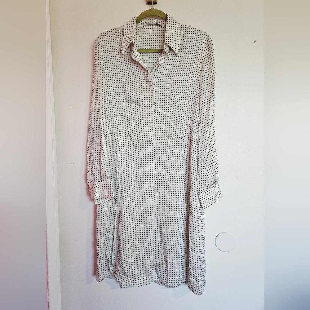AGNONA Black Polka dot Silk Shirt Dress 46 - Picture 2 of 6